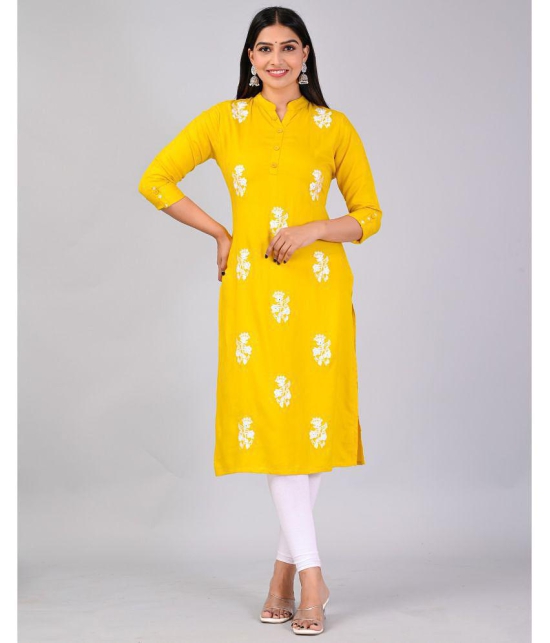 MAUKA Rayon Embroidered Straight Women's Kurti - Yellow ( Pack of 1 ) - None