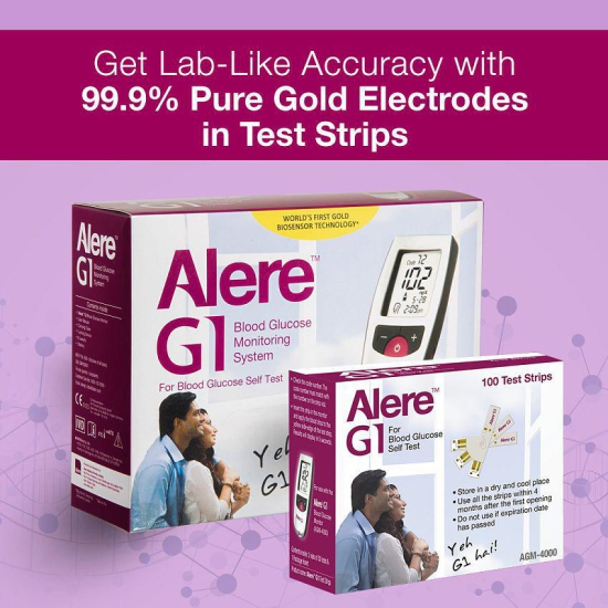 Alere G1 Blood Glucose Monitor with 100 strips Pack (Strips Expiry - April 2020)