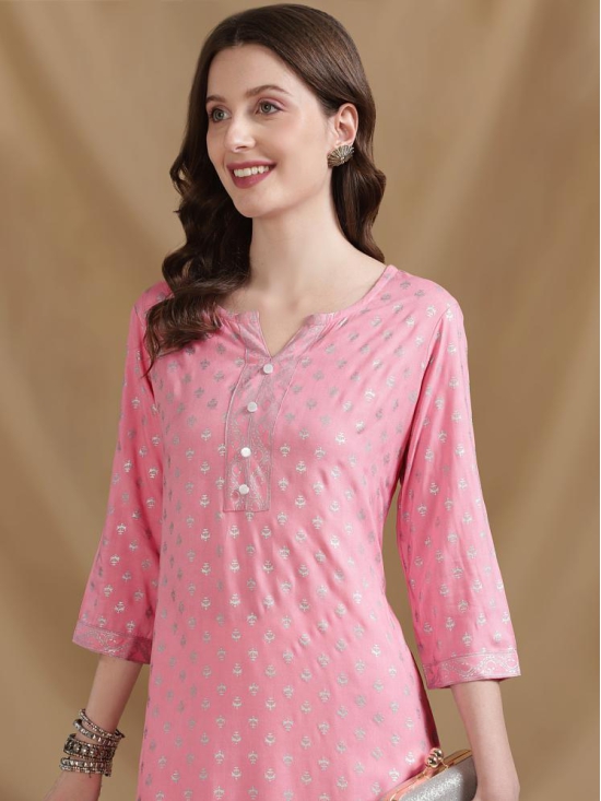 Rangita Women Rayon Pink Printed Calf Length A-line Kurti - None