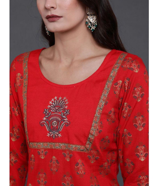 Antaran Rayon Embroidered Kurti With Pants Womens Stitched Salwar Suit - Red ( Pack of 2 ) - None