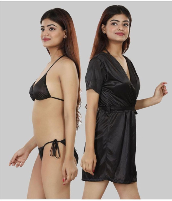 NIVCY - Black Satin Women's Nightwear Robes ( Pack of 2 ) - None