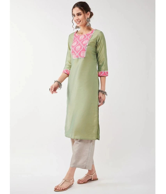 Pannkh - Green Art Silk Womens Straight Kurti ( Pack of 1 ) - None