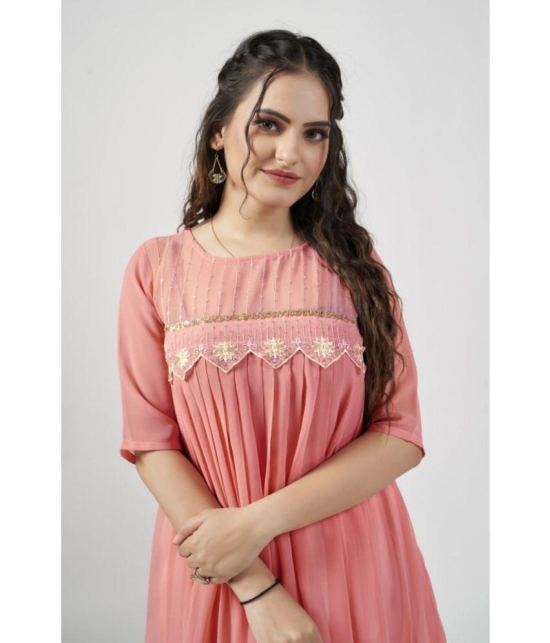 Estela - Peach Georgette Women's Flared Kurti ( Pack of 1 ) - None