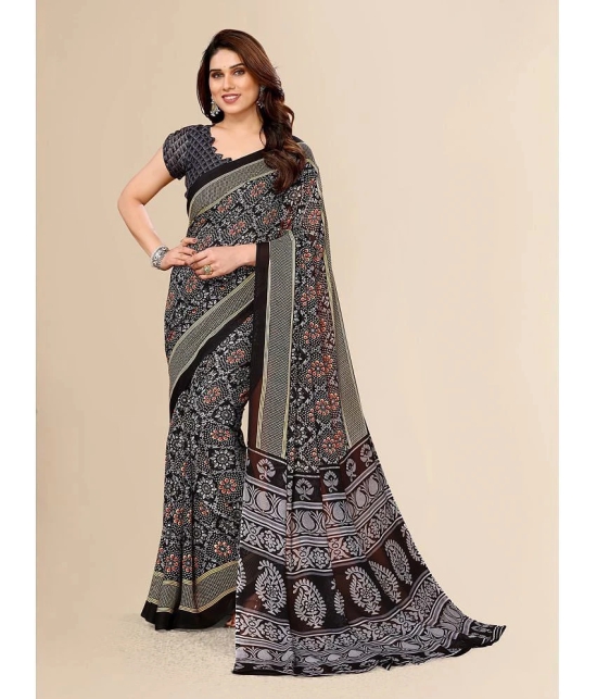 Kashvi Sarees Georgette Printed Saree With Blouse Piece - Black ( Pack of 1 ) - Black