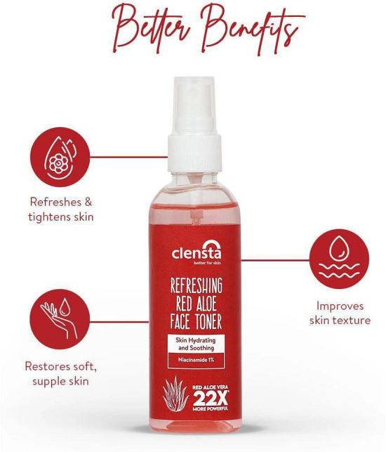 Clensta Refreshing Red Aloe Face Toner, With Red Aloe Vera and Niacinamide, Face Toner Mist Spray, For Oily, Dry, Or Normal Skin, For Men and Women