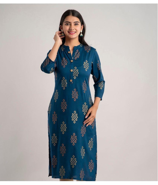 MAUKA - Blue Rayon Womens Straight Kurti ( Pack of 1 ) - None