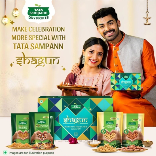 Tata Sampann Shagun | Dry Fruits & Nuts Gift Box| Assorted Pack of 4 | 200g | Choicest selection for Festive & Function Gifting, Corporate Gifting | Salted & Roasted Almonds | Salted & Roasted Cashews | Seedless Raisins | Dry Fruits & Nuts Mix