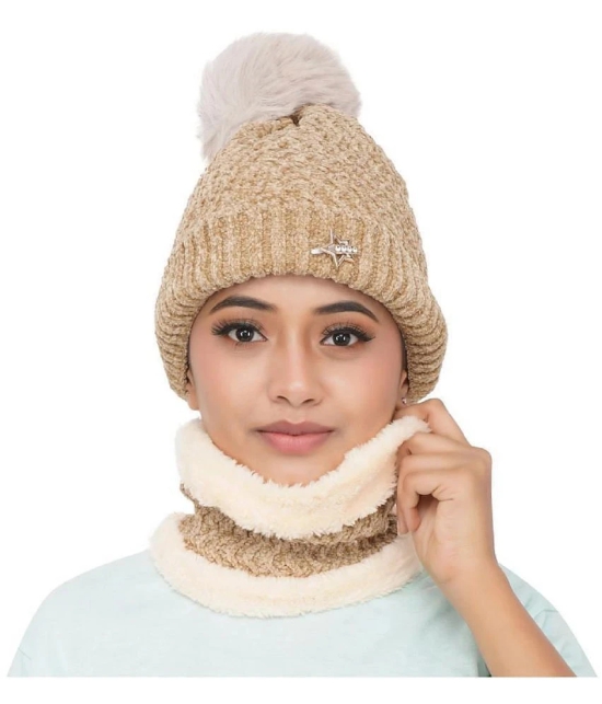 PENYAN Girls Beige Woollen Caps For Winter ( Pack of 1 ) - Beige