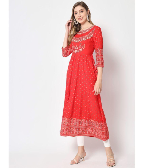 Kbz - Red Rayon Women's Flared Kurti ( Pack of 1 ) - None