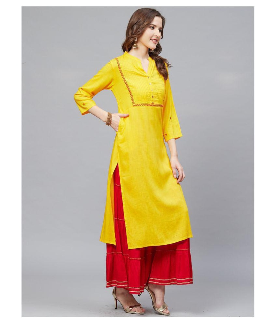 Yash Gallery - Yellow Rayon Womens Straight Kurti - XXL