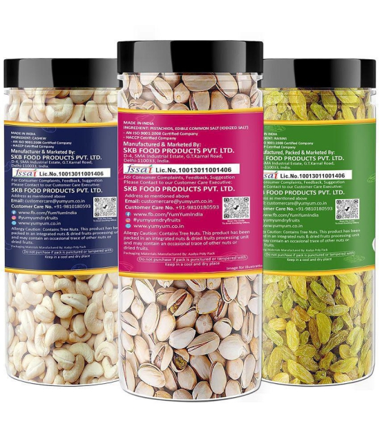 YUM YUM Dry Fruits Combo Pack 450 g ( Cashews, Pistachios & Raisins) 150 g Jar Each