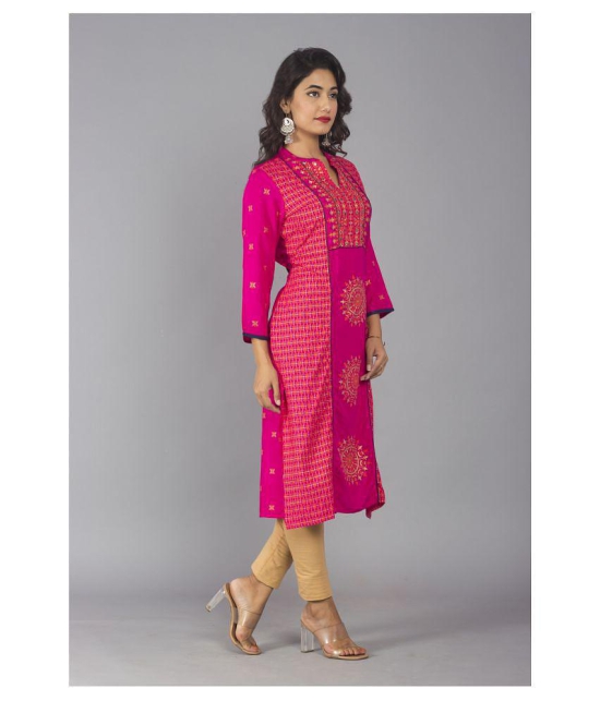 Frionkandy - Pink Rayon Womens Straight Kurti - M