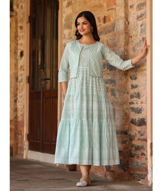 AMIRAS INDIAN ETHNICWEAR Cotton Printed Ankle Length Womens Fit & Flare Dress - Mint Green ( Pack of 1 ) - None