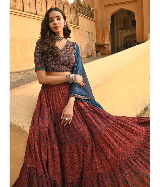 Janasya Maroon Cotton Straight Stitched Lehenga - 36