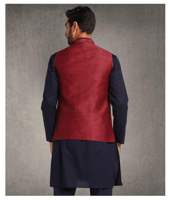 Hangup Maroon Cotton Blend Nehru Jacket Single Pack - None