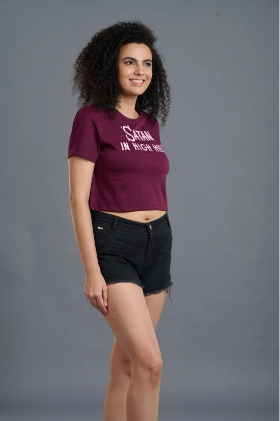 Satan In High Heels Printed Maroon Crop Top for Women S