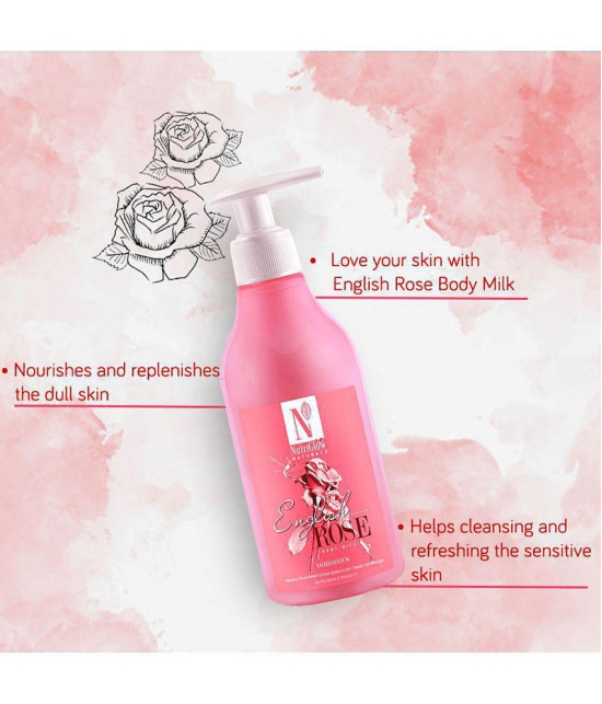 NutriGlow NATURAL'S English Rose Body Milk For Intensive Nourishment, 8 Hour Moisture Lock & Repairs Skin Damage, No Parabens & Mineral Water, 300 ml