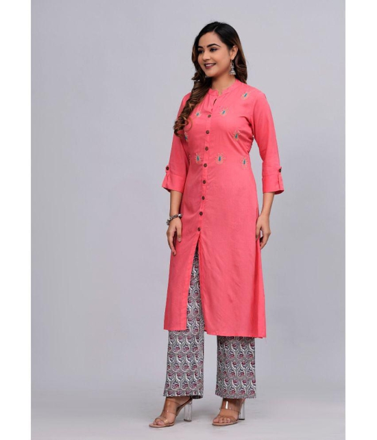 MAUKA Rayon Embroidered Kurti With Palazzo Womens Stitched Salwar Suit - Pink ( Pack of 1 ) - None