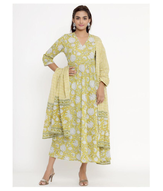 Angiya Yellow Cotton Anarkali Kurti - - XXL