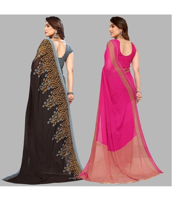 Kashvi Sarees Georgette Printed Saree With Blouse Piece - Multicolour ( Pack of 2 ) - Multicolour