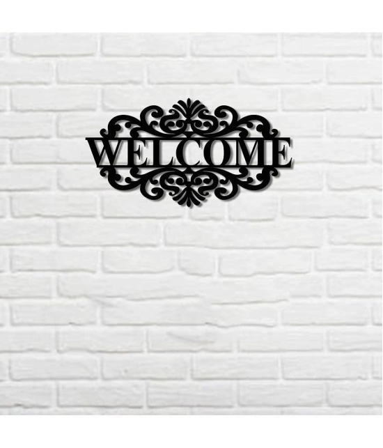 Asmi Collection Beautiful 3D Black MDF Wood Welcome Wall Sticker ( 16 x 30 cms )