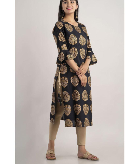 MAUKA - Black Rayon Womens Straight Kurti ( Pack of 1 ) - None