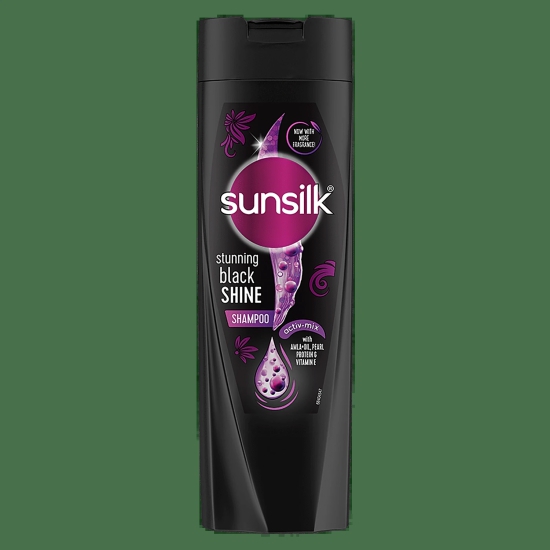 Sunsilk Stunning Black Shine Shampoo - With Amla + Oil, Pearl Protein & Vitamin E, For Long Lasting Shine, 180 Ml