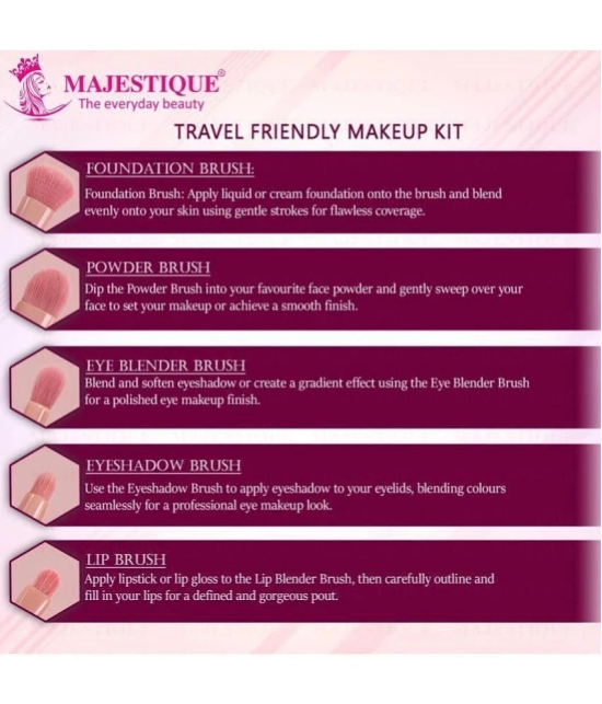 Majestique Travel Friendly Make-Up Kit with Mirror, Ultra-Soft Bristles for Face, Lip Eye - 6 Pcs