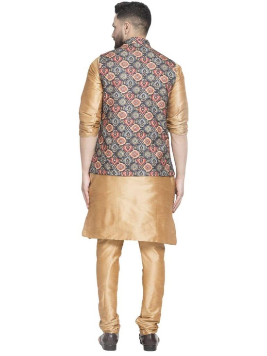 Banity Bey Men's Ethnic Wear Silk Blend Copper Kurta Pajama with Designer Ethnic Nehru Jacket/Modi Jacket/Waistcoat