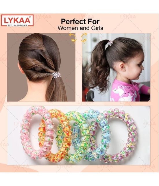 Lykaa Spiral Hair Ties For Thick Hair, Hair Coils Waterproof Ponytail Holders - 5 Pcs (Multicolor) - Multi