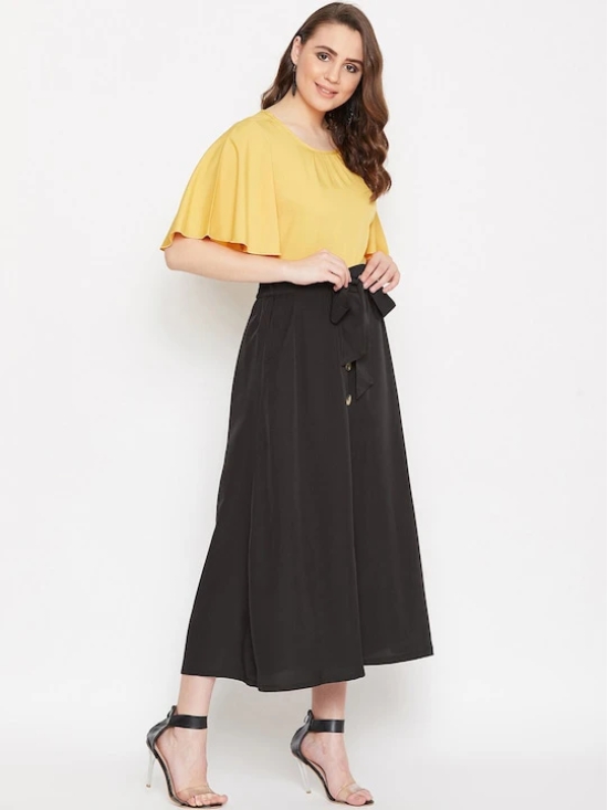 Women Yellow & Black Solid Top with Skirt