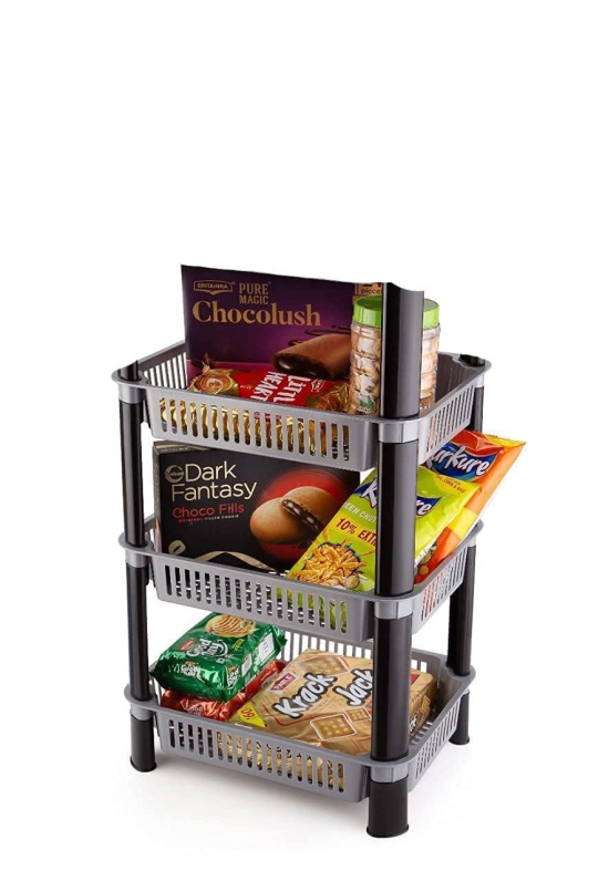 Entisia 3 Layer Storage Rack Stand - Multi Purpose Vegetable Storage Rack, Plastic Space Saving Basket Organizer for Household, Office, Bedroom, Kitchen, Living Room (3 Layer )