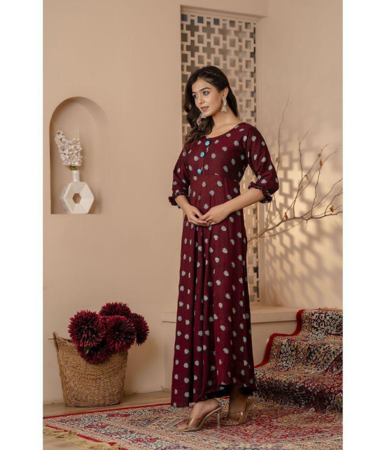 Kapadia Rayon Printed Anarkali Womens Kurti - Maroon ( Pack of 1 ) - None