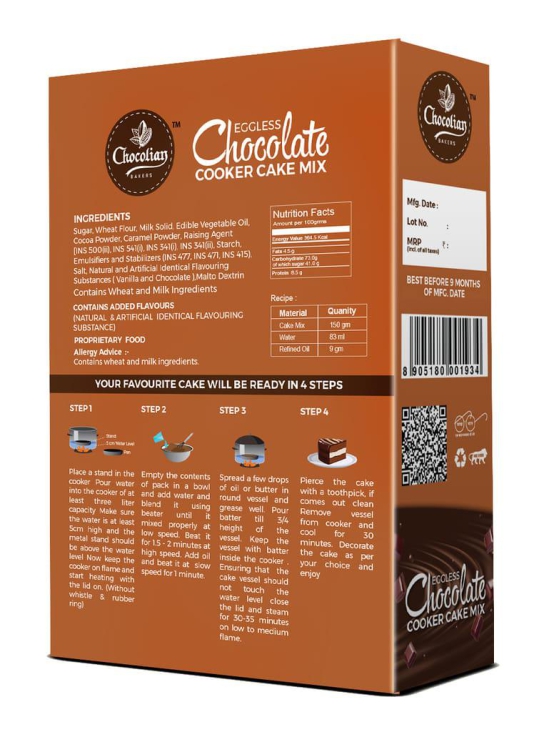 Chocolian Bakers Eggless Chocolate Cooker Cake Mix and Vanilla Cooker Cake Mix Powder | Instant Cake Mix Powder | 4 Step Cake Mix | Mix, Pour, Bake & Serve | Moist Cake | 150 Grams of Each