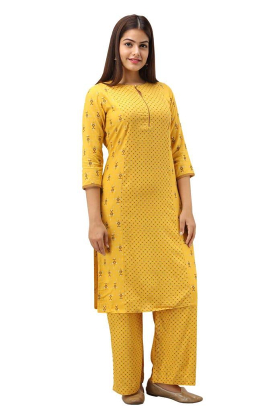 JAIPURETHNICWEAVES Women's Rayon Geometric Printed Straight Kurta & Palazzo Set