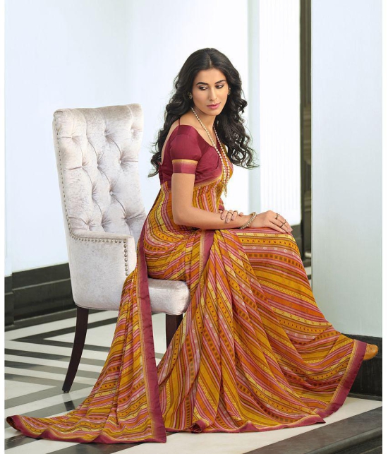 Rangita Georgette Abstract Printed Saree With Lace Border & Blouse Piece - Orange - Orange