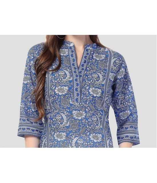 Meher Impex Cotton Blend Printed A-line Womens Kurti - Blue ( Pack of 1 ) - None