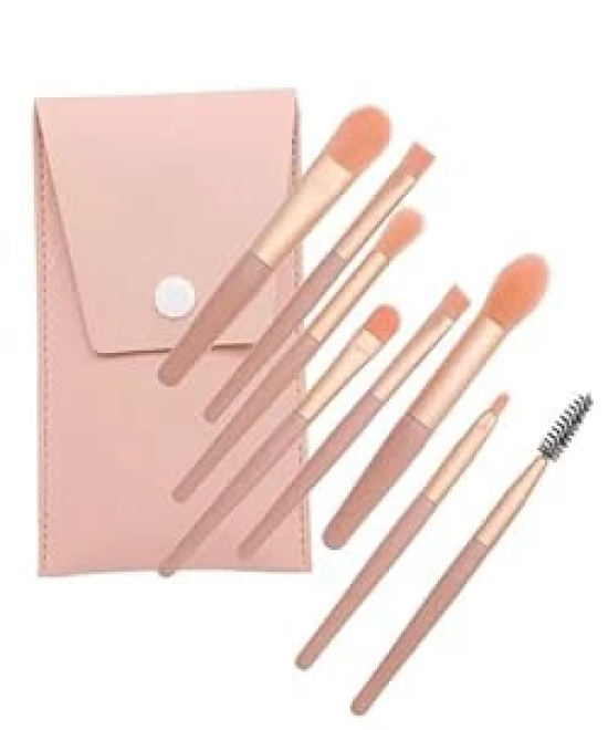 KATHIYAWADI 8PCS Cosmetics Makeup Brush Set With Pouch, Mini Make Up Brushes for Foundation, Powder, Blush Eyeshadow, Eyelash and Concealer