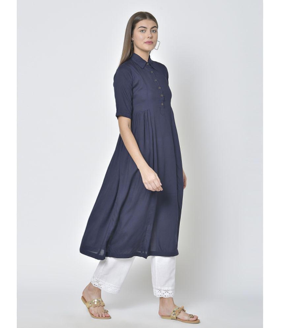 Pistaa - Navy Viscose Womens Flared Kurti ( Pack of 1 ) - None