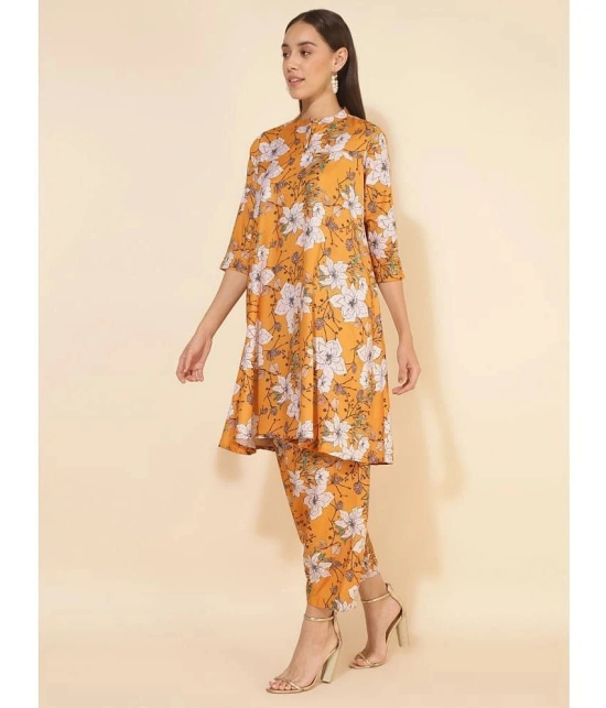 Janasya Womens Mustard Moss Floral Printed Co-Ord Set - None