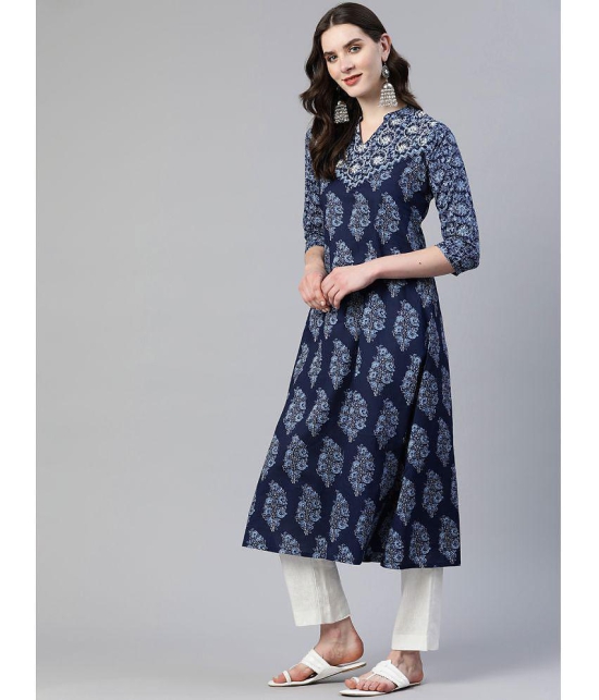 Vbuyz - Blue Cotton Women's A-line Kurti ( Pack of 1 ) - None