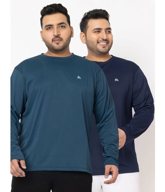 YHA Cotton Blend Regular Fit Solid Full Sleeves Mens T-Shirt - Navy ( Pack of 2 ) - None