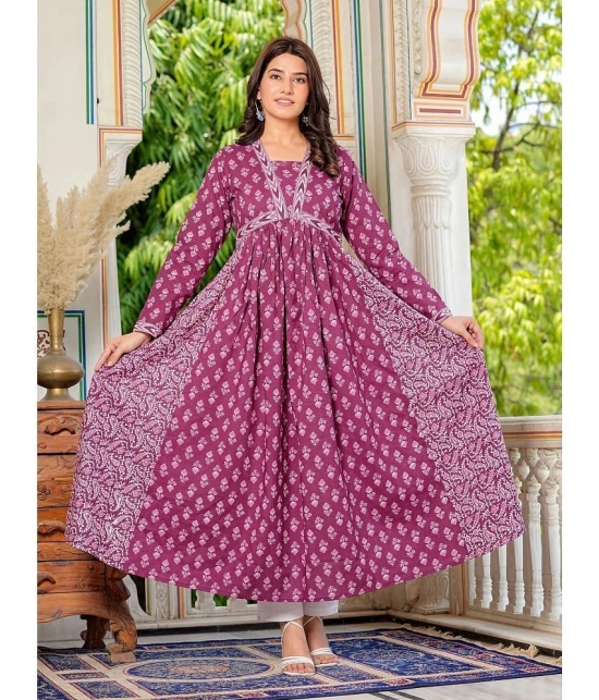 Vbuyz Cotton Printed Anarkali Womens Kurti - Lavender ( Pack of 1 ) - None