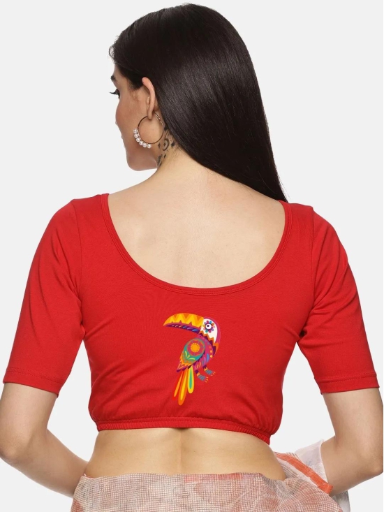 Women Back Printed Stretchable Blouse U010-Red / 3X-Large