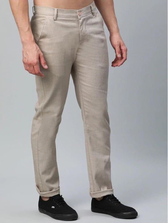 Rodamo  Men Beige Slim Fit Trousers