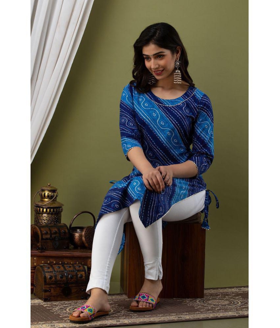 Lee Moda - Blue Cotton Blend Women's Straight Kurti ( Pack of 1 ) - XL