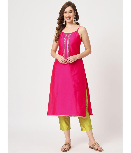 Pannkh Women''s Festive Embroidered Strappy Kurta With Constrasting Pants - None