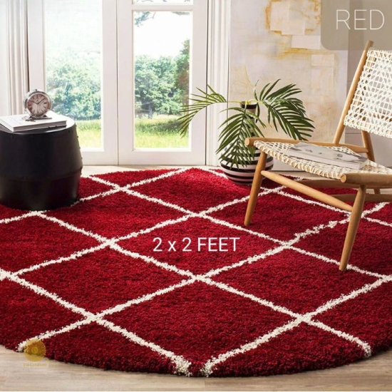 Modern Round Shaped Bedroom / Dining Rugs-4x4 Feet / Beige