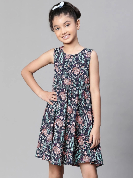 Oxolloxo Girls Floral Print Sleeveless Round Neck Dress