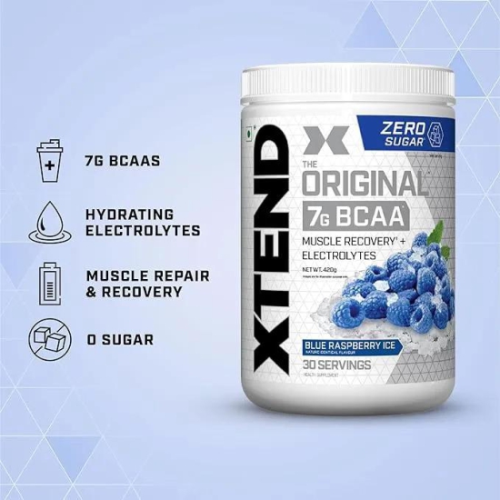 Xtend Original BCAA Powder (Blue Raspberry Ice) - Sugar Free Workout Muscle Recovery Drink with 7g BCAA, |